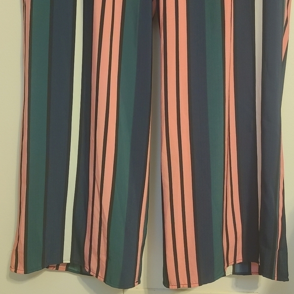 Eloquii | Women's Pink and Green Striped Wide Leg Pants or Slacks (Size 16) - Picture 8 of 10